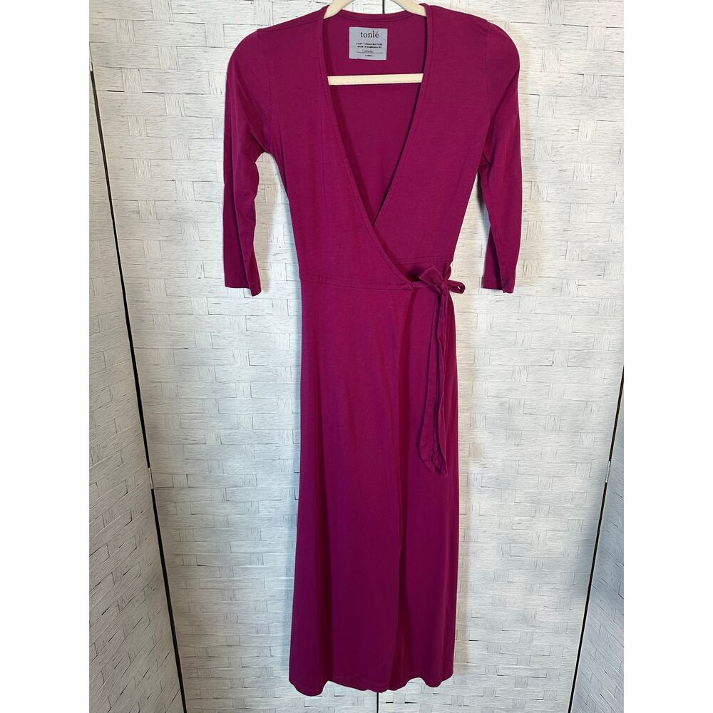 Tonle women's wrap dress dark pink feminine knit with pockets fall normcore